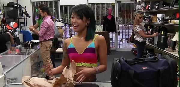  Asian pawnshop guest buffing the knob and getting doggystyled